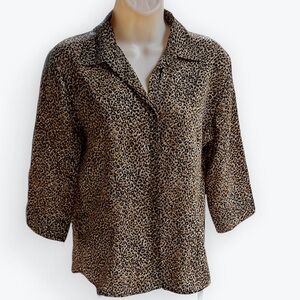 Leopard Small Spots Button Down Blouse Three-Quarter Sleeves 90s Top by Anna ~ 6